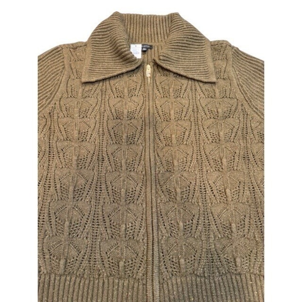 Talbots Pointelle Knit Sweater Jacket - Tweed Deep Moss So Soft NWT Women's XL - Picture 4 of 7